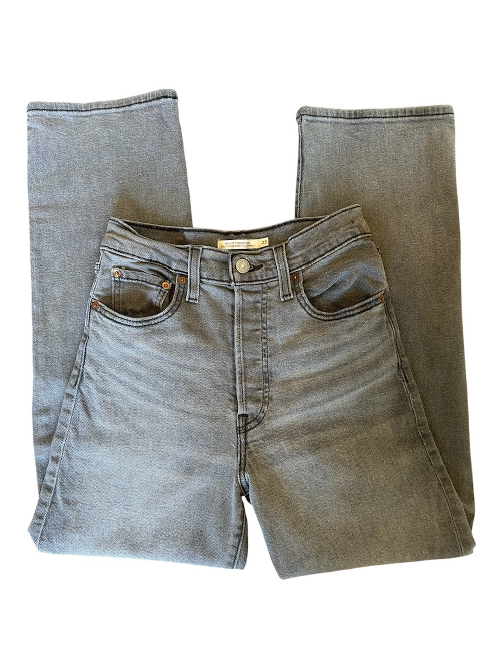 Levi’s Ribcage Straight Ankle Gray Light Black Straight Leg Jeans size 25